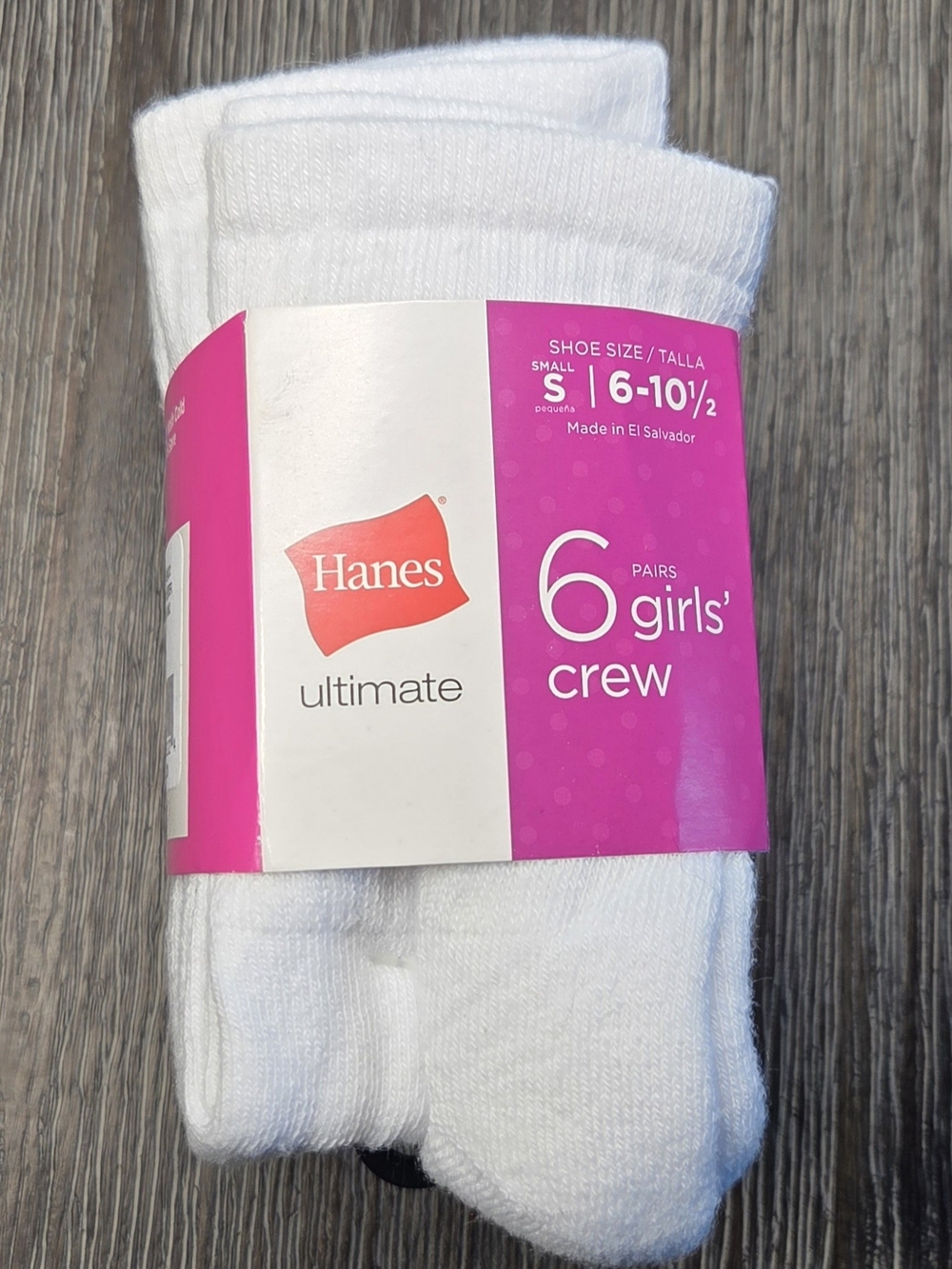 Hanes White Girls' Crew Socks - Pack of 6